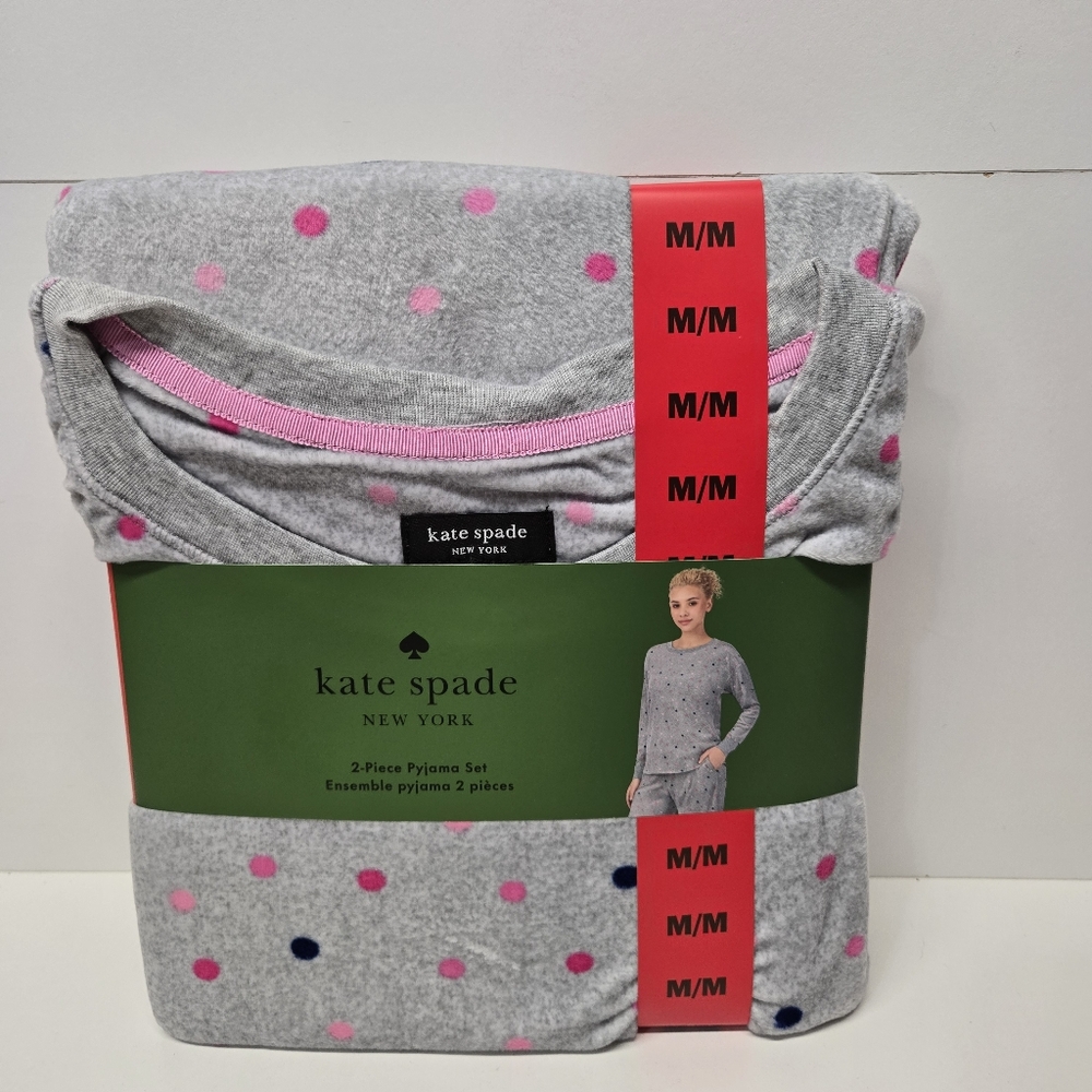 Kate Spade Gray Polka Dot Pajama Set with Pink Dots - Picture 4 of 6